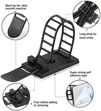 100Pcs Adhesive Cable Management Clips with 50Pcs Zip Ties, Adjustable Nylon Cable Strap Ties Wire Clips Clamps Organizer, Extra Screw & Hole - 3.35 Inch Black