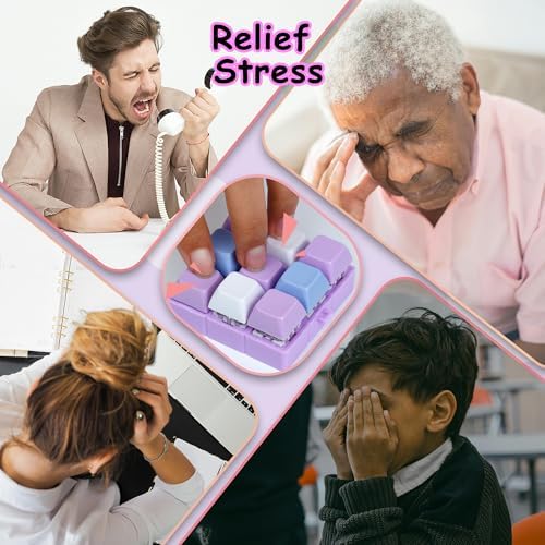 Keyboard Fidget Toy, Keyboard Fidget Keychain 9-in-1 Keyboard Decompression Button Finger Clicker Toys Stress Relief Fidget Gifts (3 Colors- Blue White Purple)