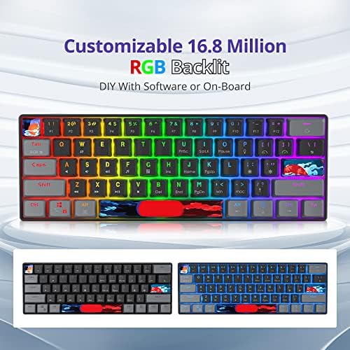 Owpkeenthy 60% Percent Keyboard Mechanical Gaming with Red Switch Wired Ultra Compact RGB Mini Keyboard Backlit for PC Xbox PS4 (Dark/Red Switch)