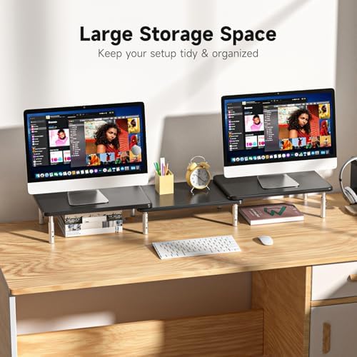 suptek Dual Monitor Laptop Stand Riser with Adjustable Length and Angle,Office Desktop Organizer Computer Stand for 2 Monitors for PC Monitor Laptop Printer(MST023)