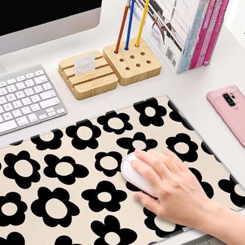 Mouse Pad Gaming, Large Mouse Pads, Non-Slip Rubber Base Mousepad, Keyboard Mouse Mat Desk Pad with Stitched Edges, 31.5x11.8 inch Vintage Black Flowers