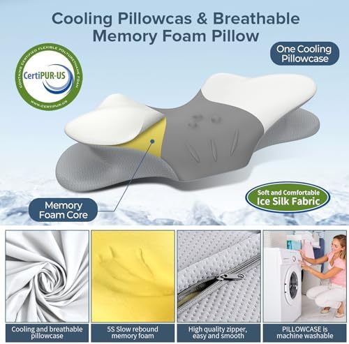 Cervical Neck Pillow for Pain Relief, Ergonomic Side Sleeper Pillow for Sleeping, Orthopedic Neck Support Contour Memory Foam Pillow for Side Back Stomach Sleepers, Ideal for Office Travel
