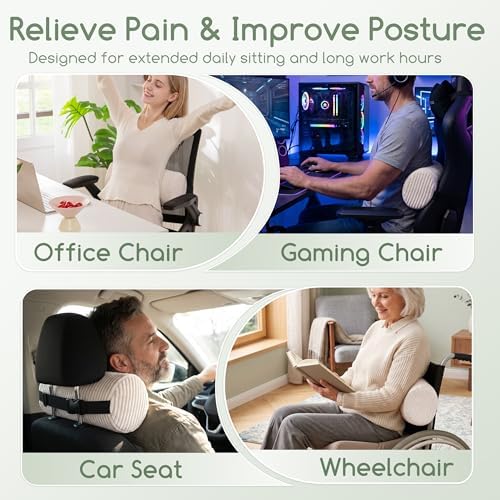 HIGOGOGO Lumbar Roll Lumbar Support Pillow for Office Chairs, Cars, and Gaming Chairs, Back Cushion with Washable Cover & Adjustable Strap to Relieve Back Pain and Improve Posture, 15"x6"x5", Beige