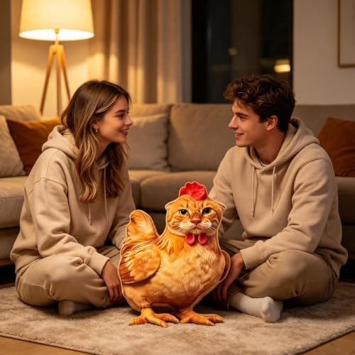 Funny Cat Chicken Throw Pillow, Soft PP Cotton Couch Bedroom Decor
