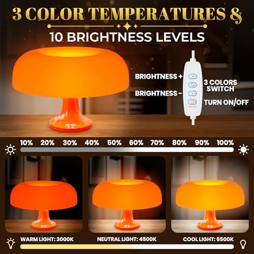 Orange Mushroom Table Lamp for Bedroom; ABS + PVC Build (not Glass)