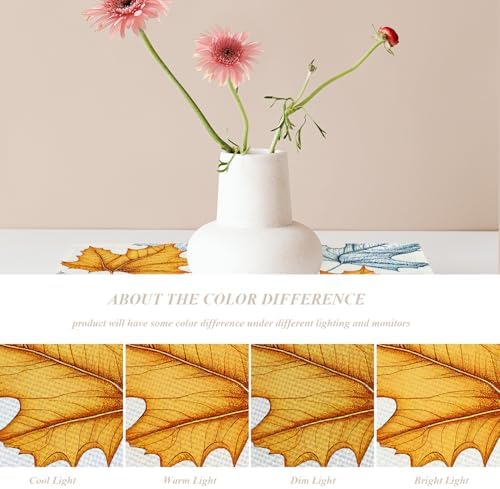 Shrahala Autumn Maple Leaves Set Of 4 12 X 18 Inch Linen Placemats , Cartoon Artistic White Background Burlap Table Mat Washable Double Layered Heat Insulation For Indoor/Outdoor