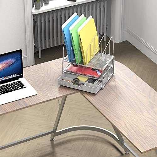 Deco Brothers Mesh Desk Organizer with Double Tray, 5 Upright Section, Gray