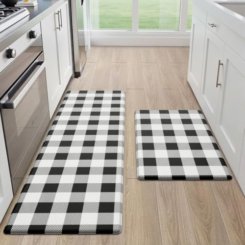 MAYHMYO 2PC Kitchen Mats for Floor,Buffalo Plaid Kitchen Rugs Anti Fatigue