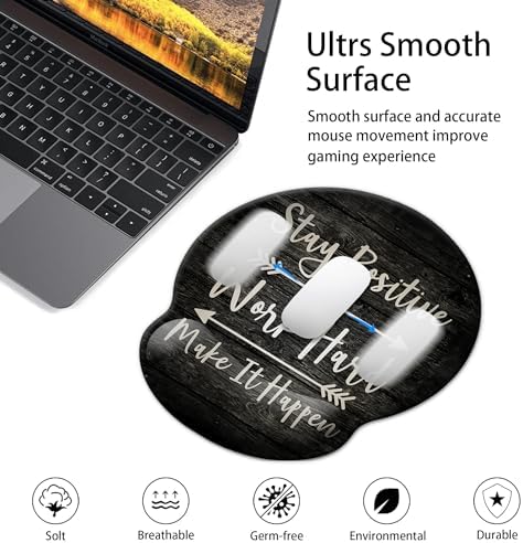 Mouse Pad Wrist Support,Ergonomic Mouse Pad with Wrist Rest,Comfortable Mousepad with Smooth Wrist Rest,Pain Relief Mouse Pads for Non-Slip Base,Computer,Laptop,Office,Home(Black Inspirational Quote)