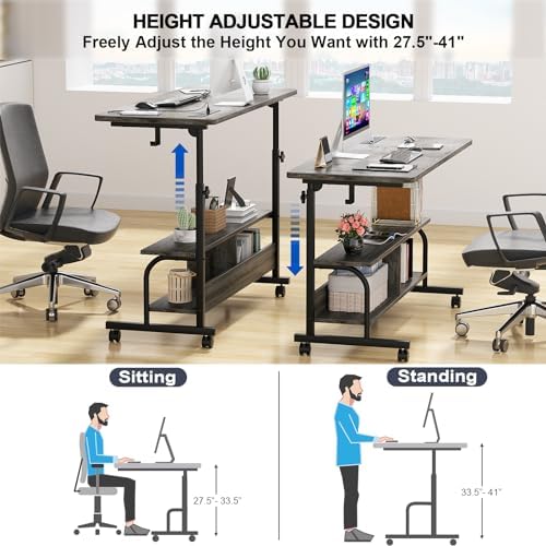 Armocity 47" Rolling Standing Desk with Charging Station for Couch Bed