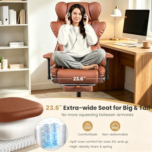Big and Tall Office Chair 500 lbs, 23.6" Wide Seat,PU Leather