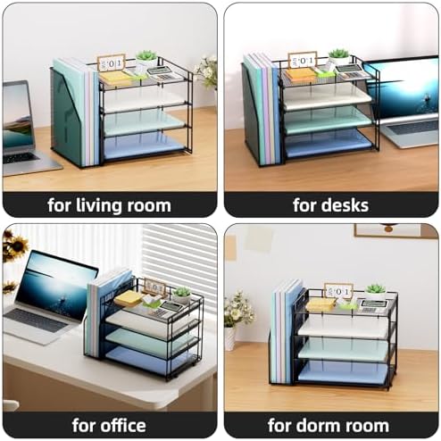 Marbrasse 4-Tier Paper Tray Organizer with File Holder, Black