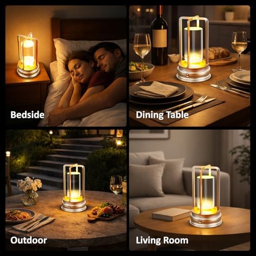 Cordless Table Lamp - Crystal Rechargeable Lamp with Touch Control & Dimmable Light, Portable Lamp for Bedside, Outdoor, Living Room & Hotel-Style Lighting, Sliver