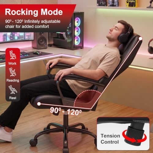 FDW Gaming Chair Leather+Breathable Mesh Computer Chair Executive Support Ergonomic Office Desk Chair with Armrests 360° Swivel & Caster Five Star Metal Base for Office or Gaming