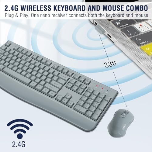 EDJO Wireless Keyboard and Mouse Combo, USB Plug & Play (Grey)