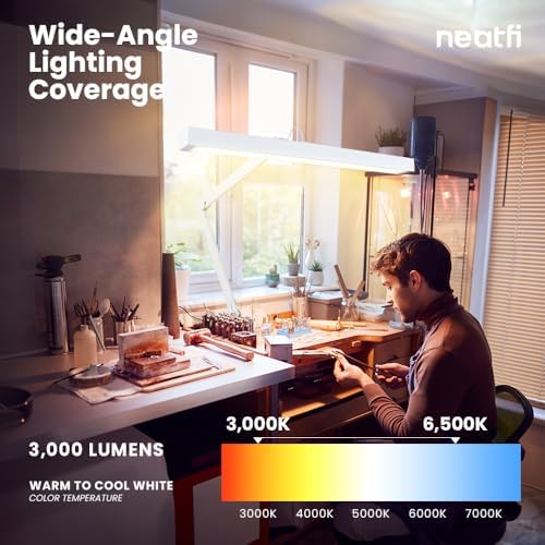 Neatfi 3,000 Lumens Ultra LED Desk Lamp with Clamp, 30W Dimmable Monitor Light, 5 Brightness Levels & 5 Light Modes (White, 28 Inches with Metal Arm)