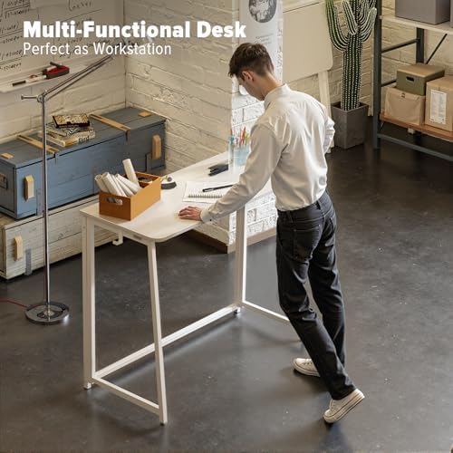 WOHOMO Folding Desk, 39.4" Foldable Computer Table for Small Spaces, White