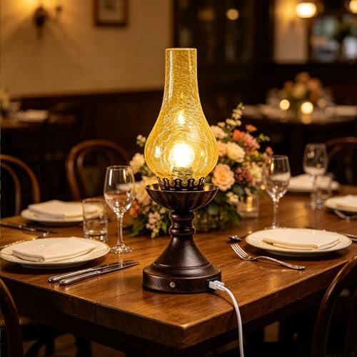 Farmhouse Rustic Touch with USB A+C Charging Ports Table Lamps ，Bedroom Bedside Vintage Lantern Hurricane Lamps-USB