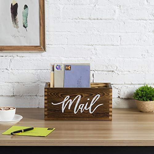 MyGift Rustic Brown Wood Mail Holder, Desktop Organizer with MAIL Design