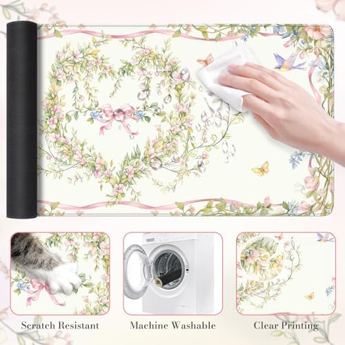 HAOCOO Pink Heart Desk Protector, 35.4" x 15.7" Table Mat for Home Office