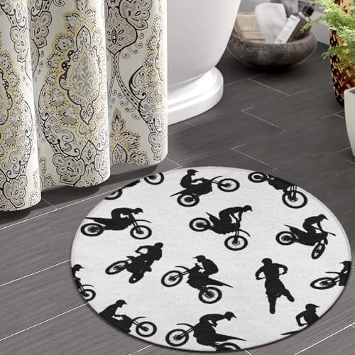 Men's Large Home Decor Mat, Soft Round Yoga Carpet, Non Slip Machine Washable Home Office Circle Rug Extreme Sports Motorcycle Dirt Bike Motocross Rider
