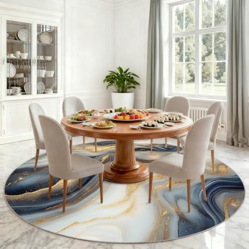 Marble Round Rug - 8ft Washable Abstract Marble Round Area Rug for Living Room, Modern Luxury Circle Rugs Soft Non-Slip Carpet for Bedroom Dining Table Coffee Table Decor Mat
