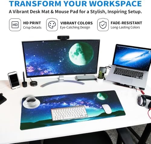 Extended Galaxy Full Moon Desk Mat, XL Large Gaming Mouse Pad, Starry Sky Stitched Edges Waterproof with Non-Slip Rubber Base for Computer Keyboard Laptop Work Home Office 31.5"x11.8"