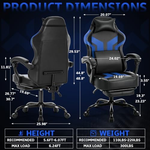 Office Computer Gaming Chair for Adults with Footrest, B-Blue