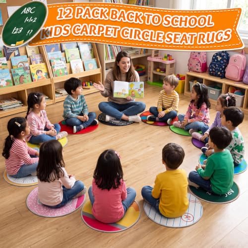 Marsui 12 Pcs Kids Carpet Circle Seats for Class 16" Round Classroom Rug