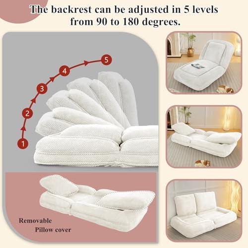 Human Dog Bed, Lazy Sofa Couch, Plush Floor Gaming Chair,5 Adjustable Position, sit, Sleep, fold, Suit to Put in Bedroom, Living Room,Space Saving Design (White)