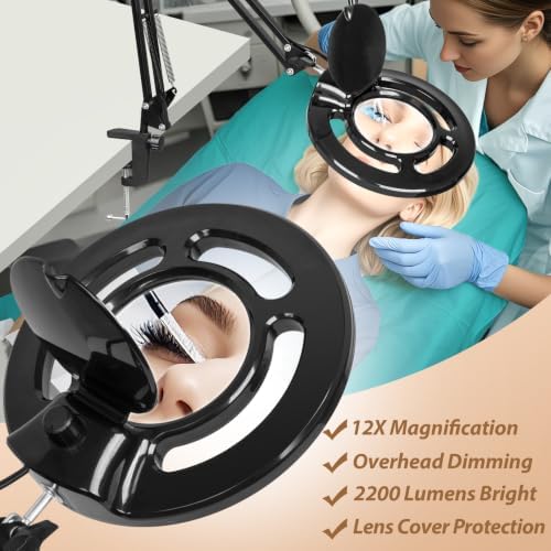 HITTI 2200 Lumens 12X Magnifier Esthetician Light, 4 Wheel Rolling Base