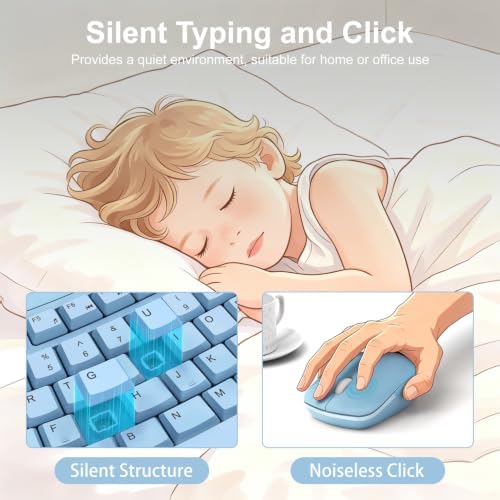 Wireless Keyboard and Mouse Combo, 2.4G Quiet Ergonomic Curved Keys(Blue)