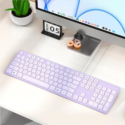 USB Wired Keyboard for window,Comfortable Quiet Chocolate Keys, Durable Ultra-Slim Wired Computer Keyboard(QWERTY) for PC, Windows 11/10/8/7/XP/Vista KB1430 (KB435 Purple, Wired Keyboard For Windows)