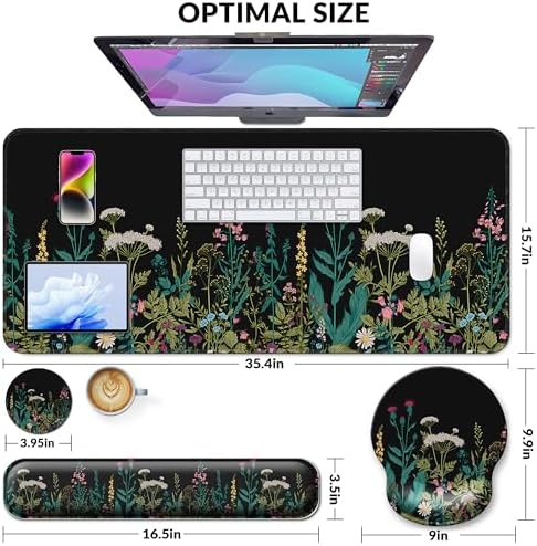 Desk Mat Set Keyboard and Mouse Pad with Wrist Rest Support
