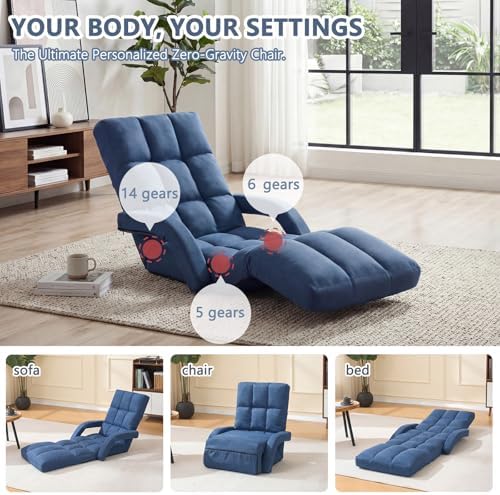 Adjustable Floor Gaming Chair with Footrest, 14-Position Backrest