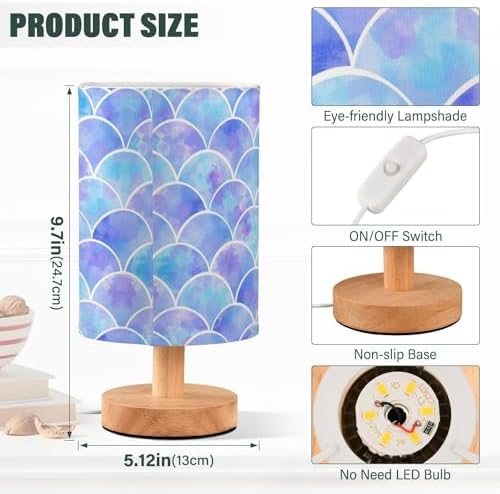 ALAZA Watercolor Rainbow Scales of Mermaid Decor Bedside Table Lamp with USB Port for Bedroom Nightstand Office Desk LED Bulb Included