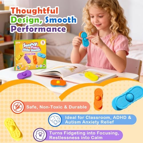 Sensory Slider Fidget Stones Set Rolling Beads, 8 pcs 4 Pairs Silent Textured Toys for Adults Kids, Mix and Match Rolling Beads-Calming Anxiety Relief ADHD Autism, Ideal for Office Classrom Prizes