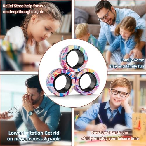 Magnetic Rings Fidget Toys for Adults,Fidget Spinner Rings for Anxiety Relief Therapy Toys for Teens Boy and Girl Ages 8-13,Gift for Kids Party Favors Stocking Stuffers,3pcs