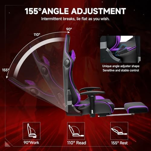 GTPLAYER Gaming Chair,Gamer Chair with Bluetooth and Adjustable Backrest,Seat Height Adjustable Computer Chairs with 3D Armrests,Video Game Chair with Footrest Speakers (Purple)