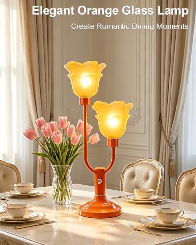 Orange Flower Table Lamp Dimmable Vintage 2 Bulbs Included Gift
