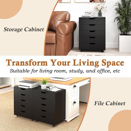 DREAMADE Rolling File Cabinet, 5-Drawer Under Desk File Cabinet