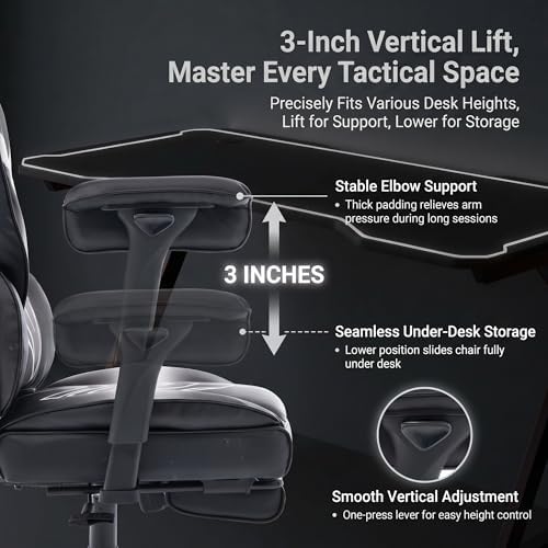 Big and Tall Gaming Office Chair 400lbs - Heavy Duty Ergonomic Computer Desk Chair with Footrest, Adjustable Armrests, High Back PU Leather with Racing Style (Black/White)