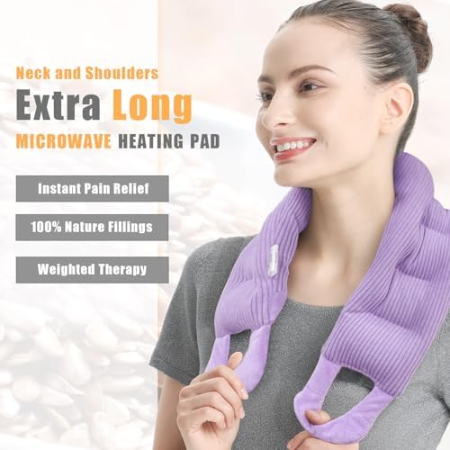 UNCN Long Heating Pad for Neck and Shoulders Back 33 x 5.9inches Microwavable Large Moist Heat Pack Warm Hot Compress Neck Wrap Weighted Bag Massage Reusable Herbal Nature Calming Portable