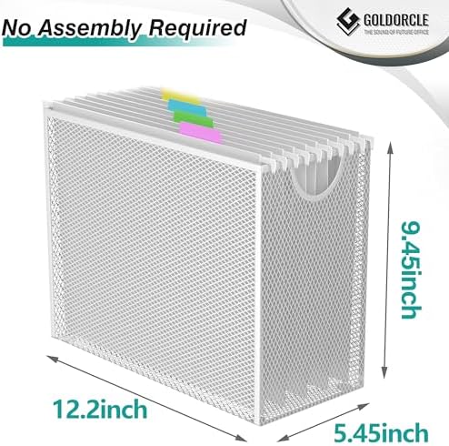 Letter-Size Hanging File Organizer (White, with 5 Grey Folders)