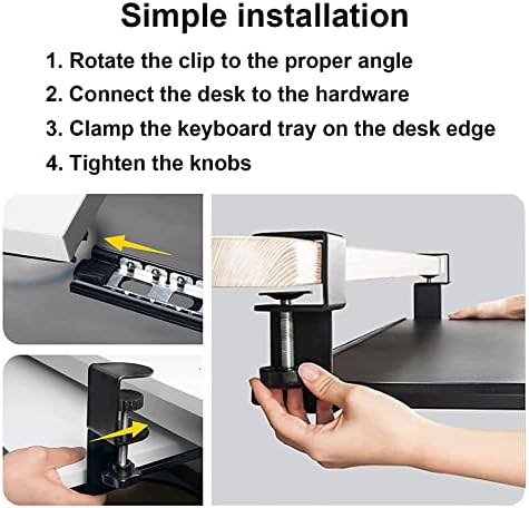 Keyboard Stand for Corner L Shaped Desk - Slide Out Tray with Hidden Drawers - No Drilling Needed - Swivel Clips - 3 Color Options