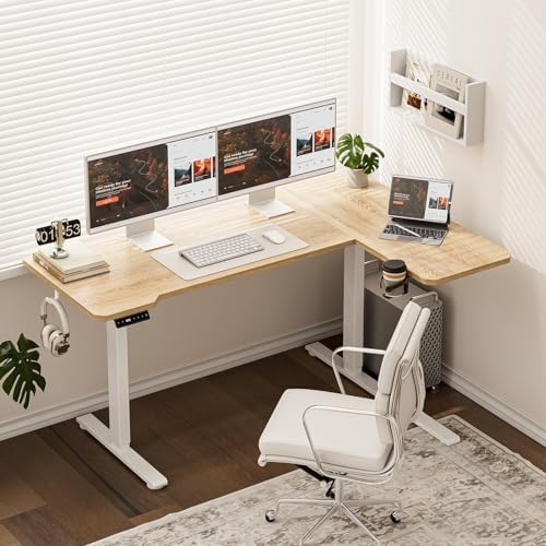 Acrolix L Shaped Electric Standing Desk,51x31.5 Reversible,Oak