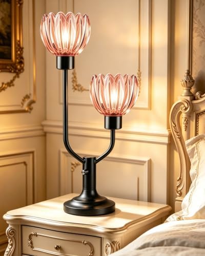 Mid Century Modern Flower Table Lamp for Living Room Dimmable Pink