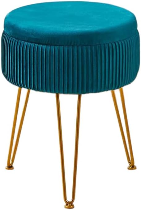 Cpintltr Velvet Foot Rest Stool Multipurpose Dressing Stools Upholstered Round Storage Ottoman Modern Soft Vanity Chair with Memory Foam Seat Teal