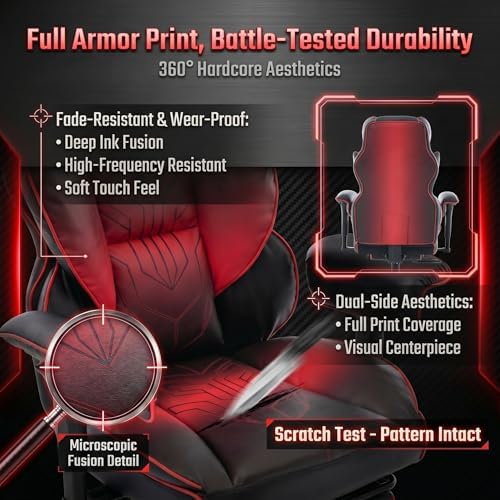 Big and Tall Gaming Office Chair 400lbs - Heavy Duty Ergonomic Computer Desk Chair with Footrest, Adjustable Armrests, High Back PU Leather with Racing Style (Black/Red)