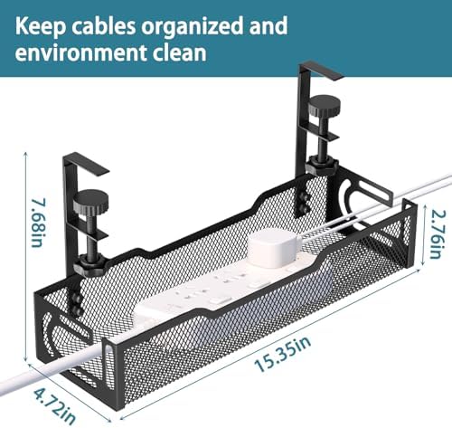 Under Desk Cable Management Tray, No Drill Mesh Cable Tray Cord Organizer